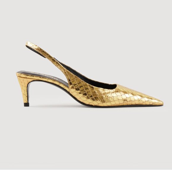 Sandro Shoes - NEW Sandro Gold Metallic Leather Kitten Heel Slingbacks Pointed Toe Women's 39